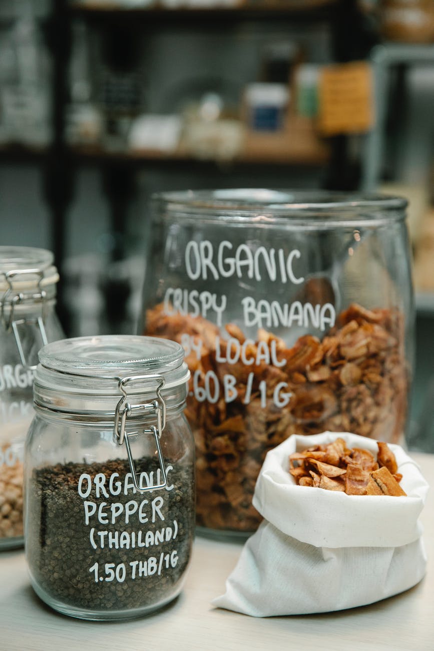 organic products on glass jars